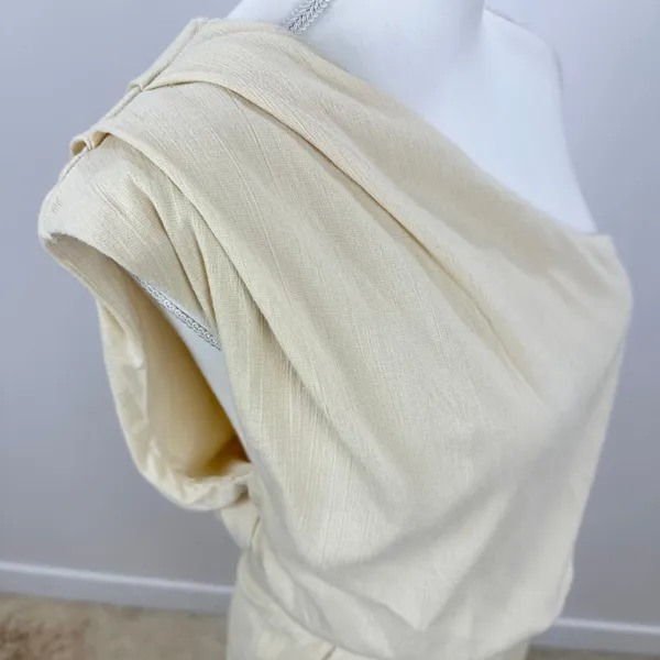 Free People Avery One Shoulder Jumpsuit Wide Leg Pockets Cream Ivory US 4 NWT - Image 13