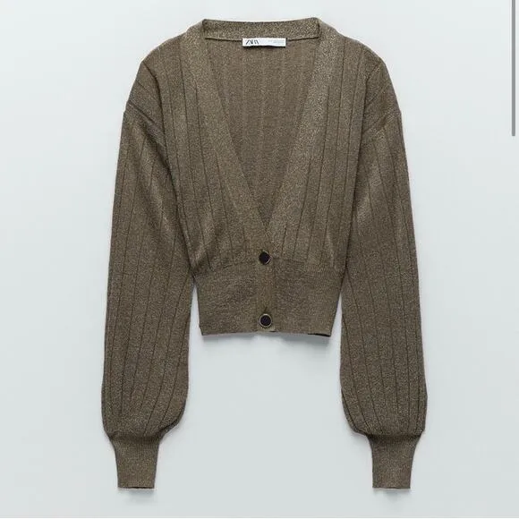 NWT ZARA Metallic Thread Knit Cardigan Sz Medium‎ Bloggers Favorite 9974/104/303 - Image 2