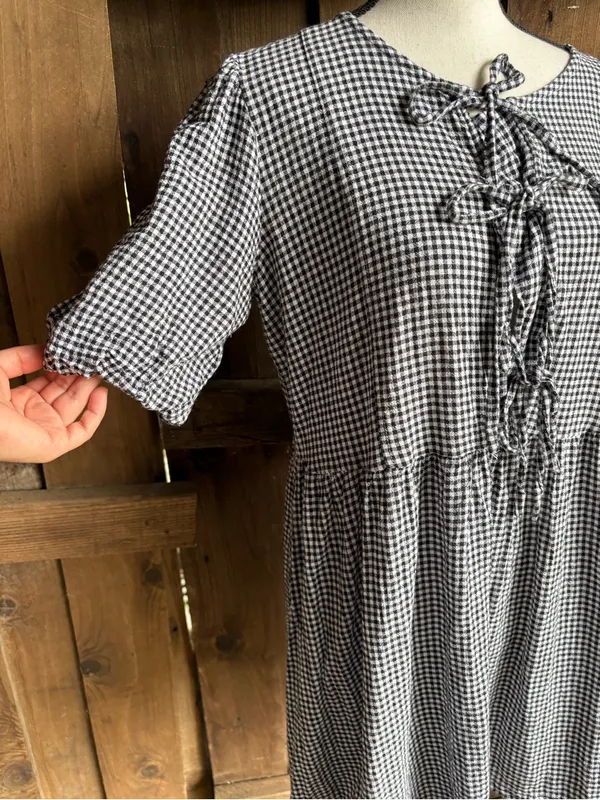 Violet Skies Cottagecore Black and White Gingham Dress - Image 2