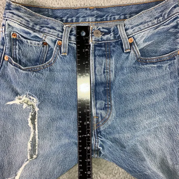 Levi's 501 Original Fit Jeans Women 28x28 Blue Distressed Button Fly Fit 28x27 - Image 13