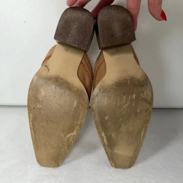 Vtg Boho 6.5M Calida Mules Western Square Toe Block Heel Leather Studio Designs - Image 10