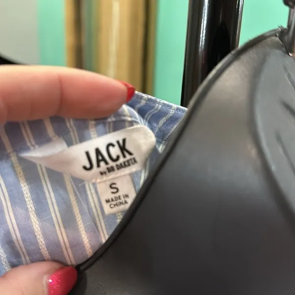 Jack by BB Dakota Blue White Striped Flutter Sleeve Button‎ Front Blouse Small - Image 2