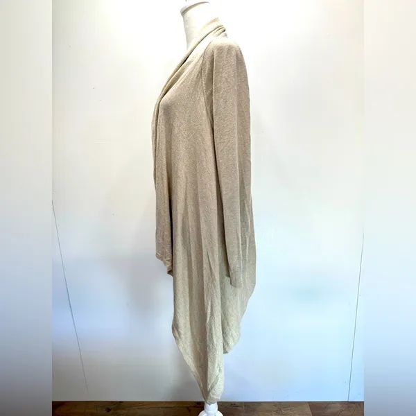 Beige Metallic Open Front Asymmetric Hem Cardigan Wrap Topper Chico’s 1/M - Image 5