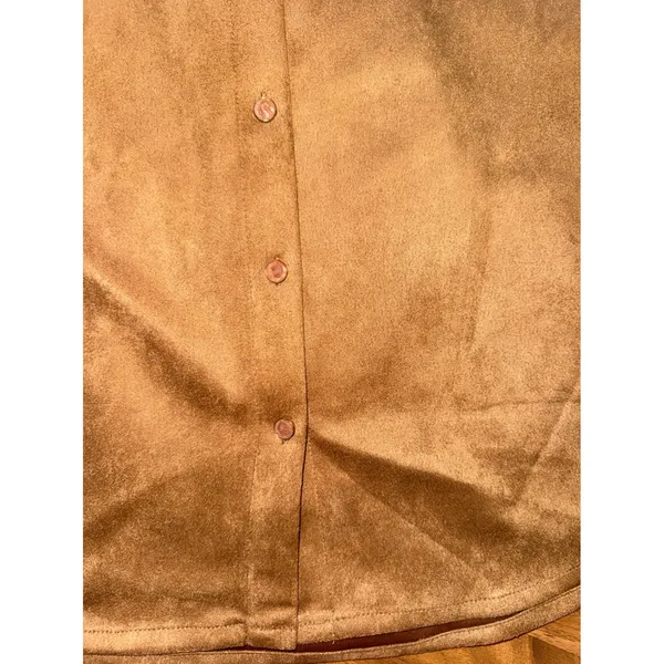 Industry Faux Suede Top Women Medium Caramel Brown NEW Puff Sleeve Button Down‎ - Image 2