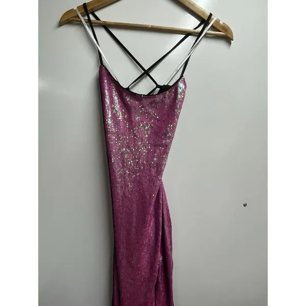 Lulus NWT Glam Diva Iridescent Hot Pink Sequin Lace-Up Maxi Dress Size Xs - Image 3