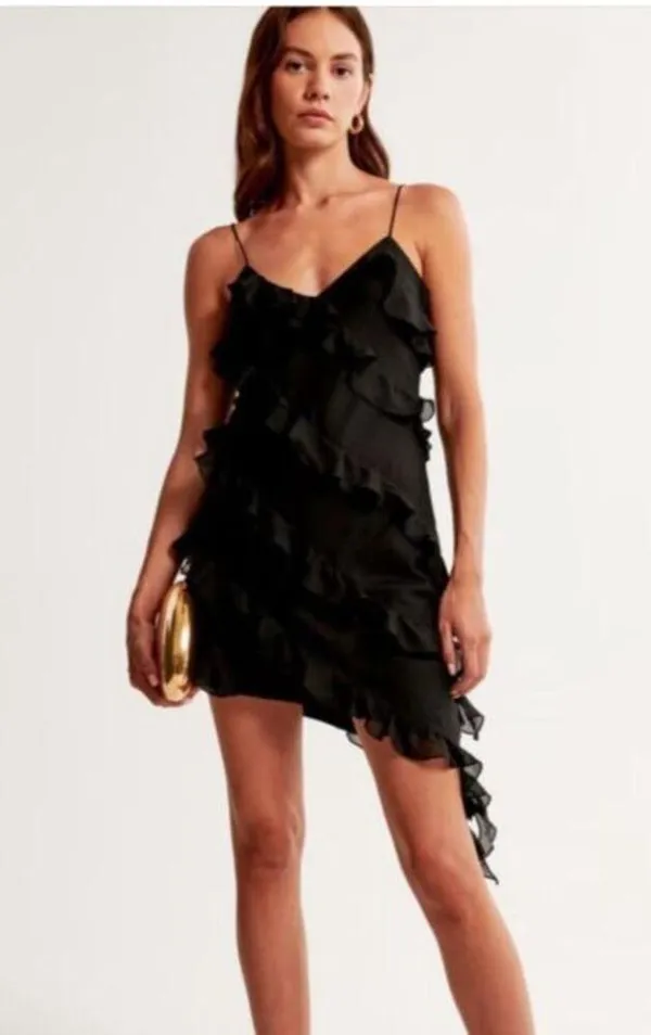 Abercrombie and Fitch White Ruffle Slip Asymmetrical Dress Size Large TALL NWT - Image 4