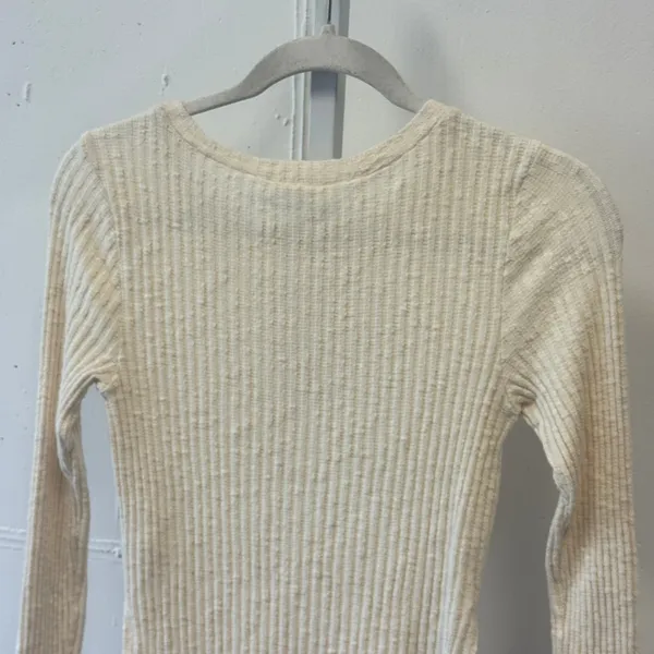 Honey Punch Cream Ribbed Knit Long Sleeve Top Side Slit Crew Neck Small 7T0031H - Image 5