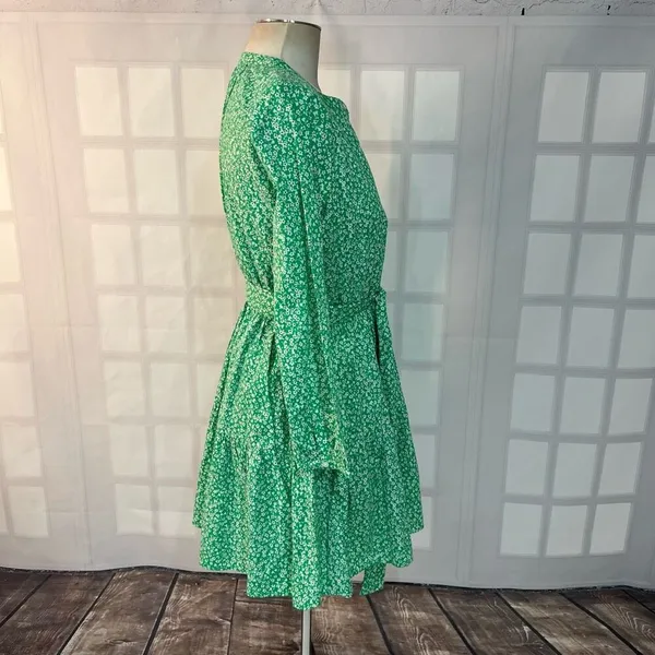 J crew long sleeve tie waist green floral cotton shirtdress size XS - Image 6