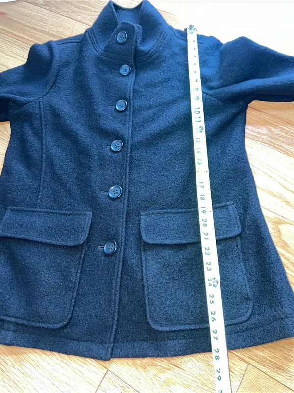L.L. Bean Black Wool High-Collar Pea Coat with large 2 pockets wardrobe staple - Image 7