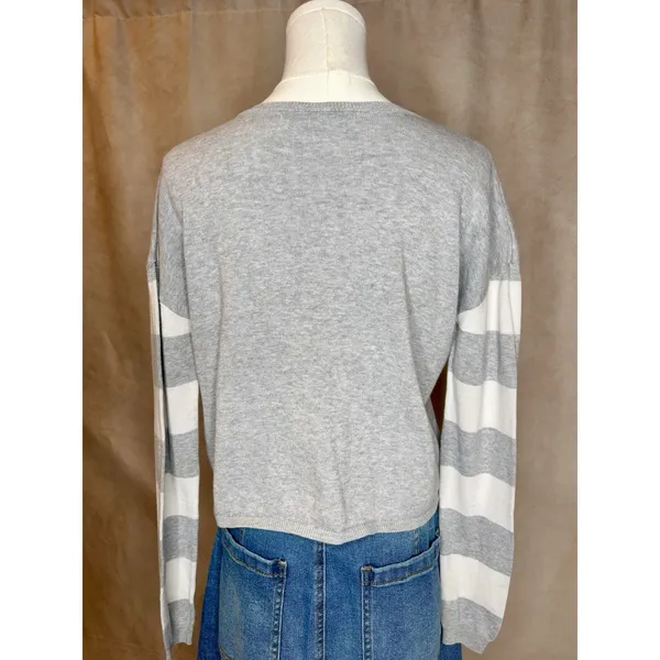 Disney Store Minnie Mouse Sweater M Gray Striped Sleeve Top - Image 2