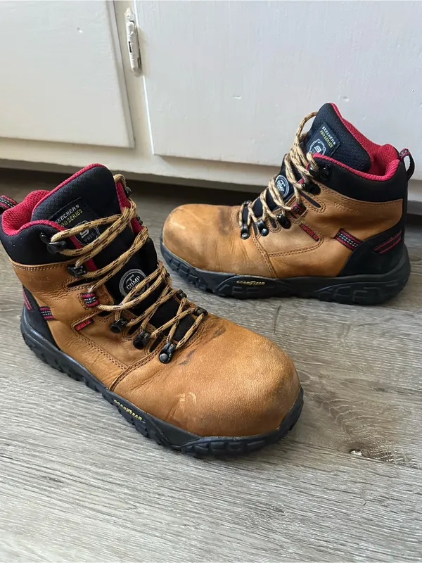 Skechers Brown Work Boots with Black and Red Accents - Image 9