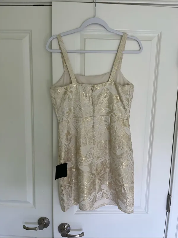 Lulus Shine for Us Cream Metallic Tropical Jacquard Mini Dress - Image 5