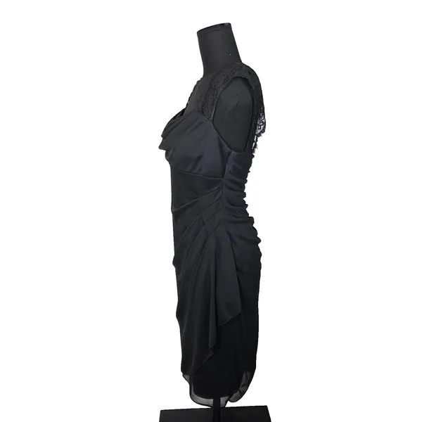 Black Lace Cap Sleeve Dress Sz 8 Cowl Neck Ruched Flattering Cocktail HOCO Gala - Image 5