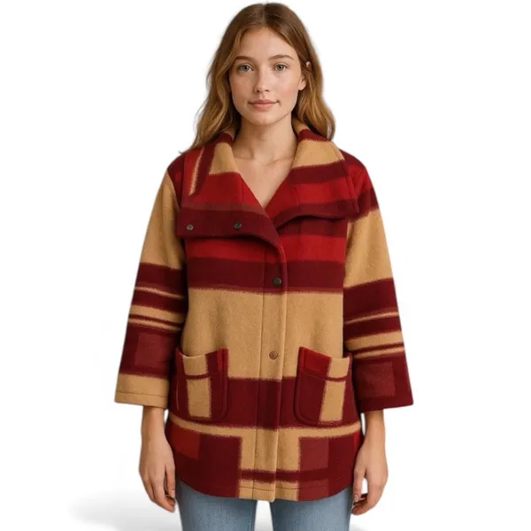Anthropologie SPARROW Satra Red Plaid Wool Blanket Sweater Coat Barn Jacket S - Image 3
