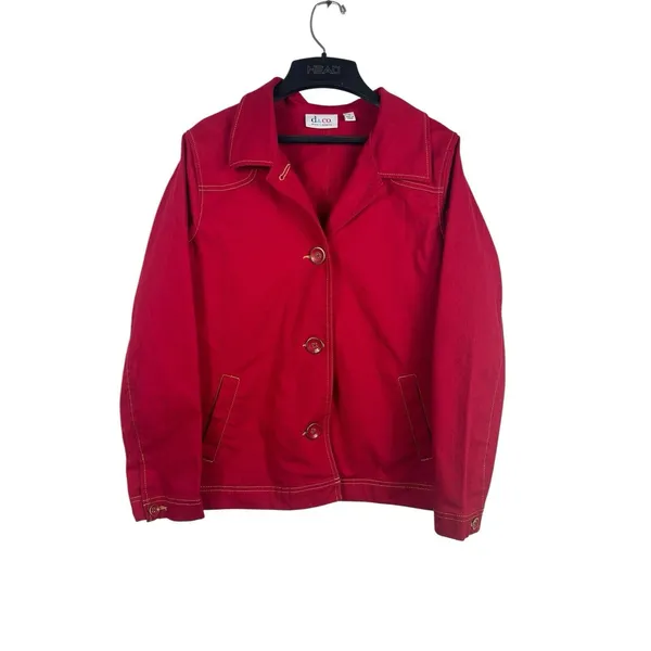 Y2K Denim & Co Red Gold Button Front Jacket Shacket M Contrasting Stitching - Image 6
