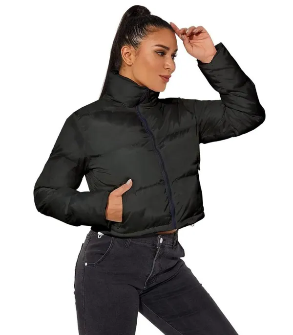 NEW Crop Short Jacket Cropped Puffer Jacket Winter Coat 5X Black - Image 5
