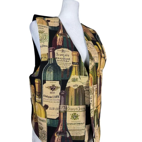 Vintage ‘90s French Wines Tapestry V-Neck Open Front Vest - Image 4
