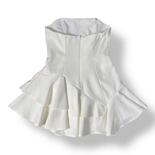 Selfie Leslie White Candy Strapless Layered Ruffle Hem Romper Size XS Party - Image 5