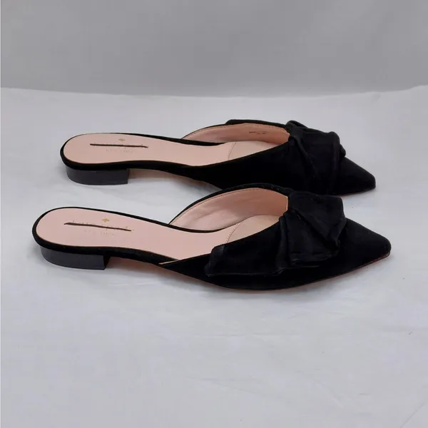 Kate Spade Womens Mules Slip On Flats 6.5M Black Suede Pointed Toe Coquette - Image 14