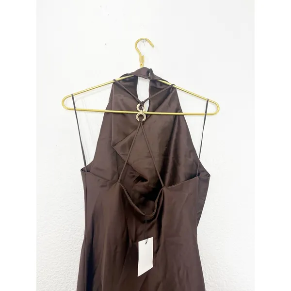 NWT Zara Brown Satin Jewelry Back Mini Dress Size Small High Neck Cocktail - Image 12
