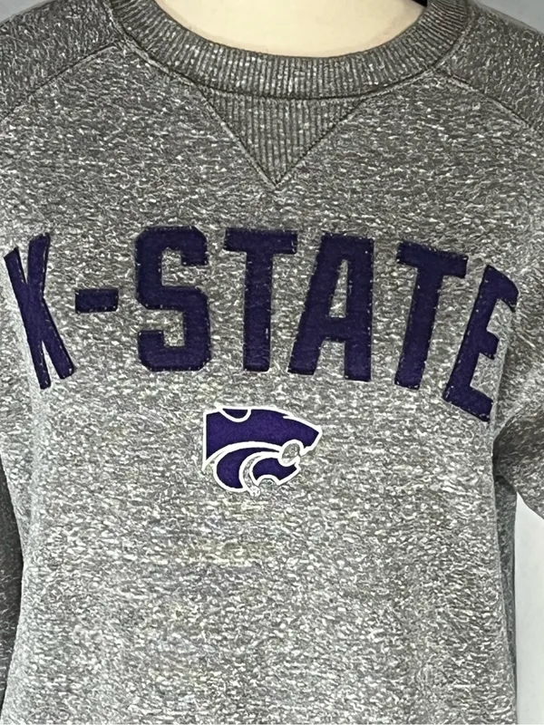 Champion K-State Powercat Raw Hem Cropped Women’s Crewneck Sweatshirt Small - Image 2