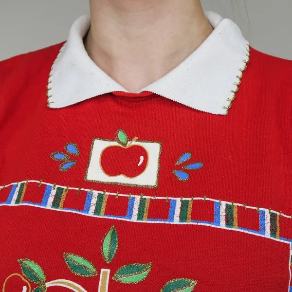 Vintage 90s Act III Apple Graphic Collared Sweatshirt - Image 2
