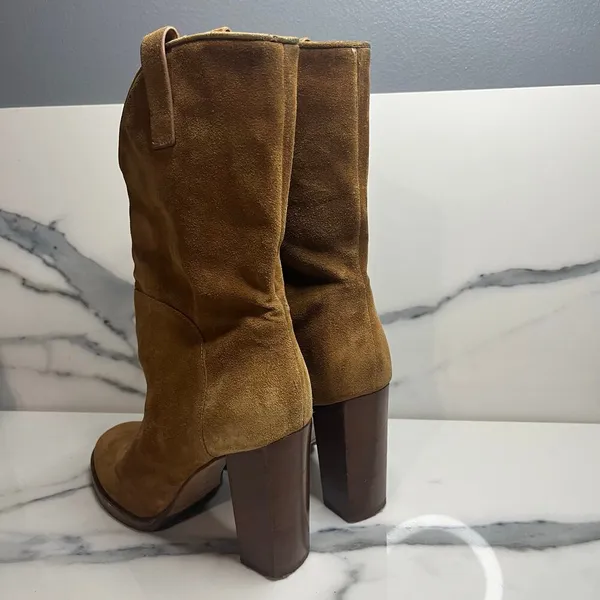 Sigerson Morrison Minimalist Women's Brown Suede Block Heel Boho Western Sz 7 - Image 4