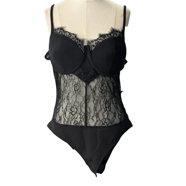 Haute Monde Women's Large Black Sheer Lace Bodysuit Underwire Bustier NWT - Image 9