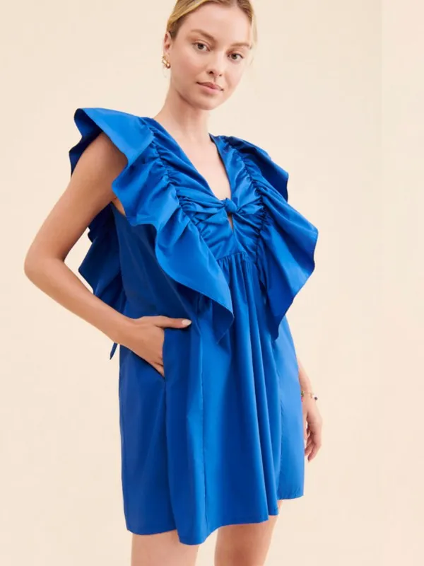 Anthropologie Blue Tassel Ruffled Waistless Mini Dress - Image 2