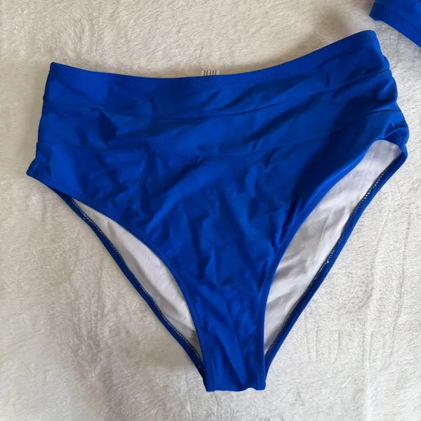 NEW Women's Bright Blue High Waisted 2 Piece Bikini Swimsuit Size M #26077 - Image 3