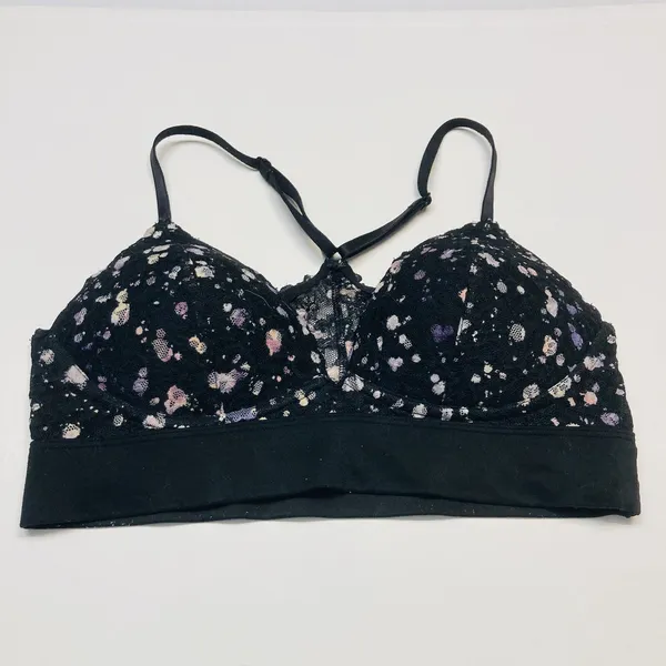 PINK Victoria's Secret Bralette Women Small Black Purple‎ Lace Floral Racerback - Image 6