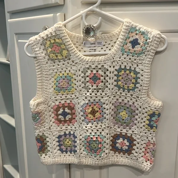 Mango MNG Granny Square Hand Crocheted Sweater XS/S - Image 3