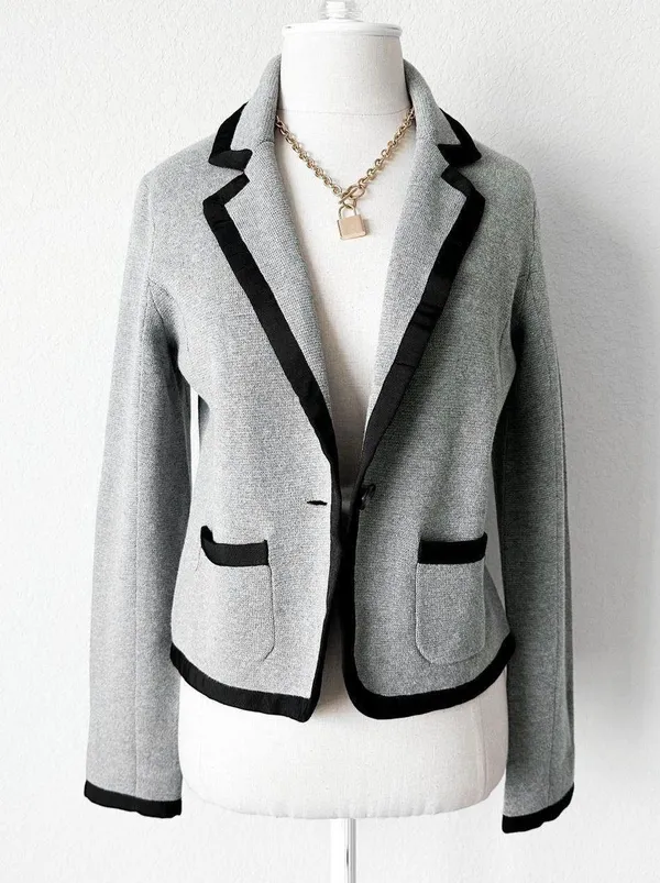 Gray Black Knit Blazer Suit Cardigan Sweater Jacket Size S - Image 4