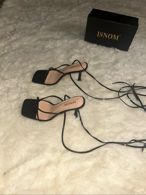 Insom Black Lace-Up Strappy Stiletto Sandals for Women NWT - Image 3