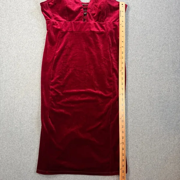 Haute Monde Women's XL Burgundy Velvet Strappy V-Neck Midi Bodycon Dress - Image 4