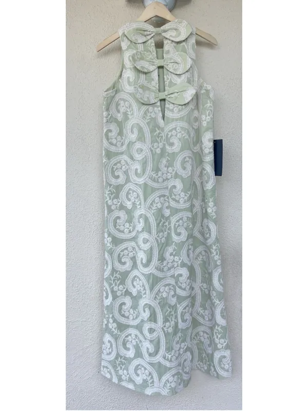 Tuckernuck Celadon Scroll Embroidered Bows Portia Dress Date Night Resort Beach - Image 8