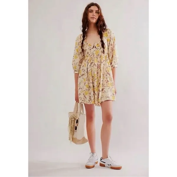 Free People Western Bohemian Dainty Lola Dress Banana Ivory Large - Image 7