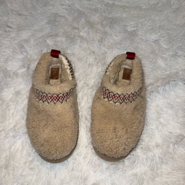 UGG Tazz Braid Platform Slippers Natural Women's Size 7 Fuzzy Fur Lined - Image 2