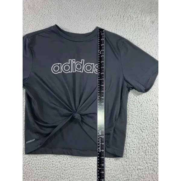 Adidas T-Shirt Women Small Black Tie‎ Front Sellout Sporty Aeroready Primegreen - Image 2