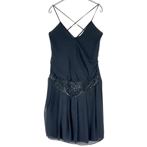 Ted Baker Silk Sequin Beaded Mini Dress Womens M Black Cocktail Old Hollywood - Image 2