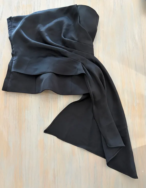 Black Zara Strapless Top Tie Detail - Image 2