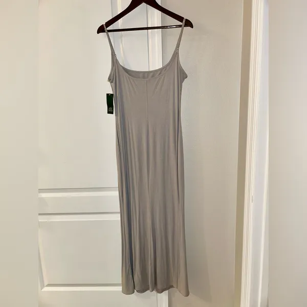 NWT Wild Fable Spaghetti Straps Ribbed Maxi Slip Dress Stretchy Gray Women's L - Image 4