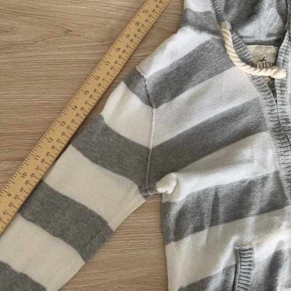 Hollister Y2K Large White Grey Stripe Full Zip Hoodie Grunge 2000s Fitted Beach - Image 5