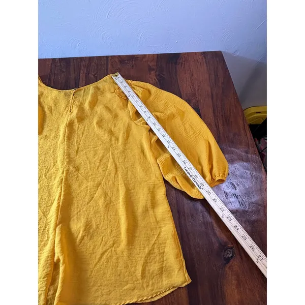 Cato Yellow Smocked Shoulder‎ 3/4 Balloon Sleeve Textured Blouse Large Mustard - Image 7