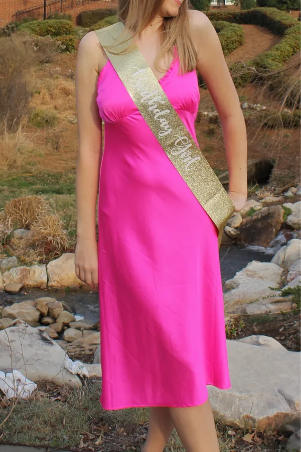 Japna Pink satin slip dress with lace trim - Image 3