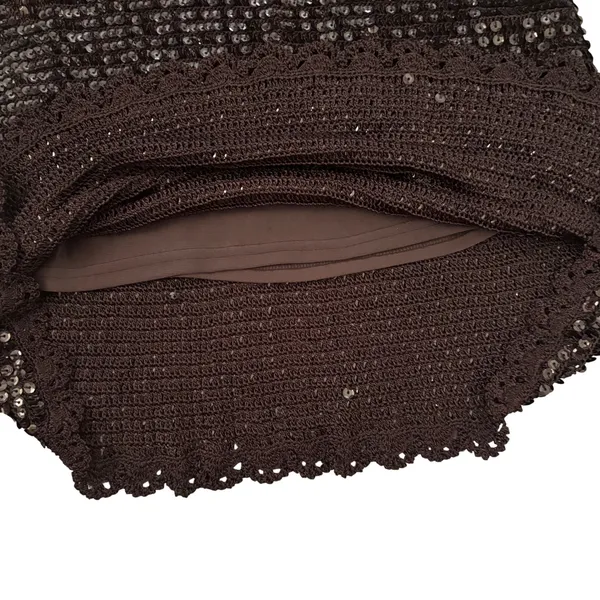 Vtg Chetta B Sequin Crochet Knit 2 Piece Skirt Set Sz M/L Dark Brown 90s Glam - Image 12