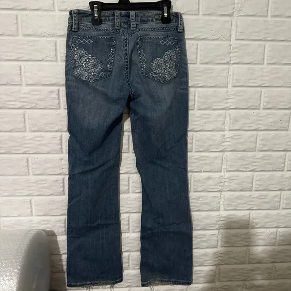 Wrangler Rock 47 Low Rise Jeans 26x30 Bling Embellished Light Wash Denim Western - Image 2