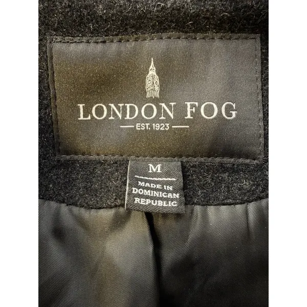 London Fog Wool Blend Coat M Black Charcoal Car Coat Button Front - Image 6