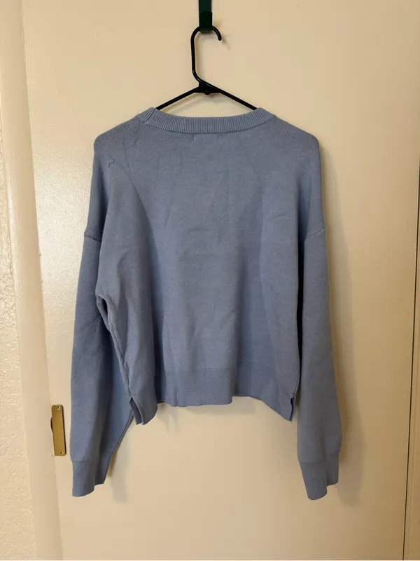 No Comment Light Blue "Pretty Please" Graphic Knit Crewneck Sweater NWT Size XL - Image 4