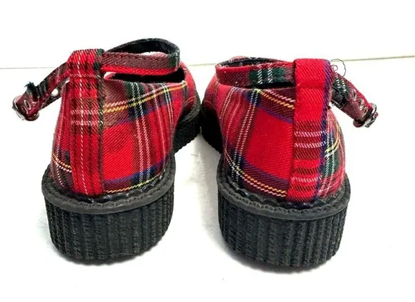 T-U-K Red Plaid Pointed Ballet Creeper Platform Shoes Women’s Size 5 - Image 4